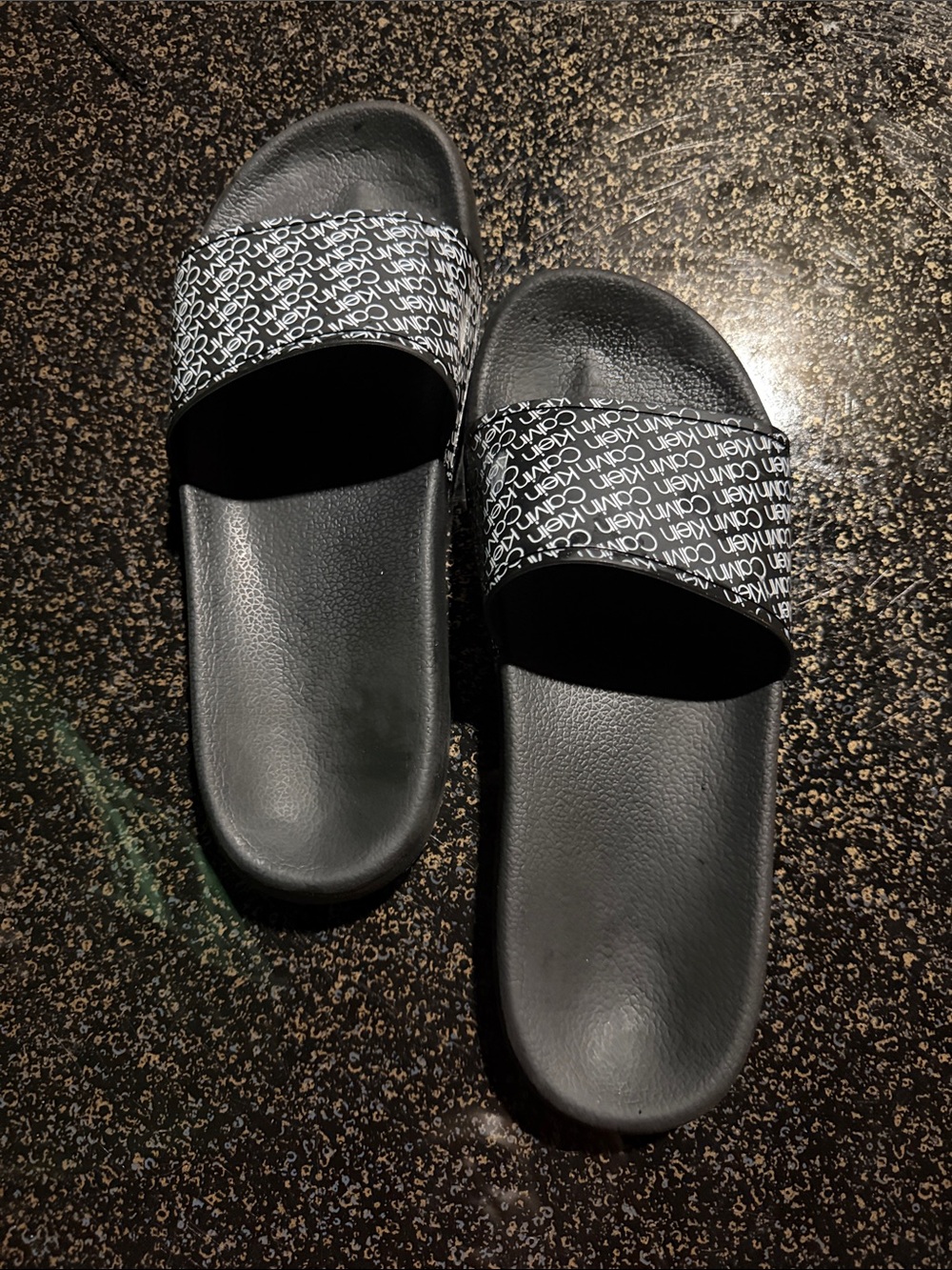 Calvin Klein Black and White Logo Slide Sandals